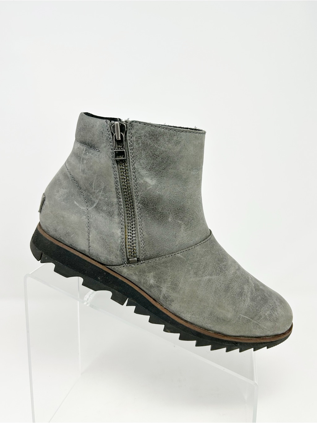 Sorel Harlow Zip Women's Ankle Bootie Gray Waterproof Lug Sole Side Zip Size 7.5